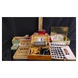 Chess pieces in wooden box- complete some wear