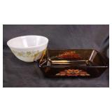 Vintage pyrex bowl- green floral, anchor hocking