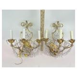 Pair Italian gilt metal wall sconces with crystal