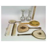 Vintage mirrors, combs, brushes, Tilso vases