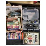 Dremel tool in case, bungee cords, Kwikset door