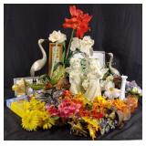 Angel statues, bird statues, artificial flower
