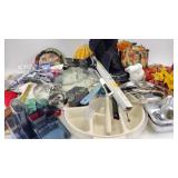 Fire king ramekin, hand mirror, Table linens, l