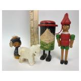 Vintage wood toys, stone toy horse