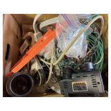 Cords, saw, dirt devil. Brushes, belt, oil, and