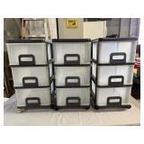 Three drawer plastic rolling organizers- set of