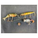 Vintage fishing lures including C. C. B. Co.