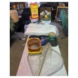 Fishing net, shoe mats x2, misc light bulbs,