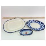 Flow Blue platters and dish, qty 3
