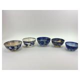 Flow Blue bowls, qty 5