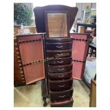 Wooden jewelry cabinet, has some scratches,