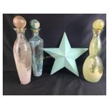 Metal star decor, large rustic painted glass