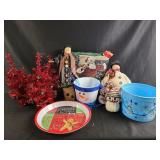 Christmas decor including pillow, stuffed