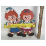 Wood Raggedy Ann & Andy coat rack, vintage metal