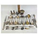 Silverplate flatware & shakers