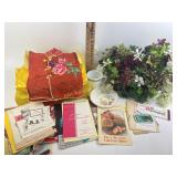 Ephemera, paper cookbooks, artificial flowers