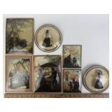 Vintage convex glass silhouette pictures, some