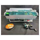 Tackle box with lures bait and reel