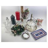 German music box, candle holders, salt cellars,