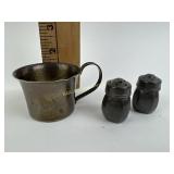 Sterling baby cup & s&p shakers - dents