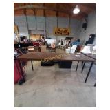 Desk with black metal legs, dark wood look top-