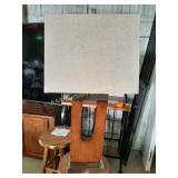 Mid century style lamp, wood base with brushed