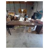 Desk with black metal legs, dark wood look top-