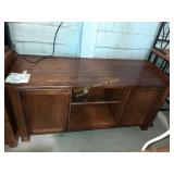 Wooden tv stand with cabinets and shelf,