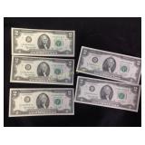 5 Uncirculated 1976 $2 bills