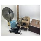 Old binoculars, torch, damaged Singer sewing