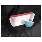 Vintage Pyrex- red 8x12 casserole, blue bowl