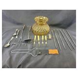 Hurricane lamp amber glass globe, antique