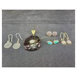 14k gold pendant with earrings, turquoise