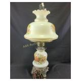 Hurricane style table lamp- milk glass with