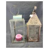 Rustic metal candle hanging lanters- pair
