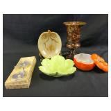 Marble vase, candlesticks holders, pumpkin, other