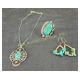 Turquoise ring, pendant,  and earrings