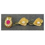 14k gold pendant and 14k earrings