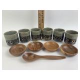 Japanese teacups, set of 6, wooden bowls, set of