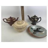 (2) Hall China teapots, tureen, Stangl ashtray