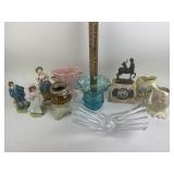 Crackle glass vase, pottery vases, figurines,