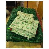 Water damaged Christmas quilt, sheets and shams,