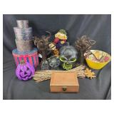 Halloween decor, hat boxes, small wooden standing