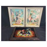 Framed pictures: matador painting on velvet,
