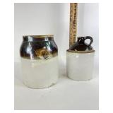 Two tone crock jug- few chips, two tone crock