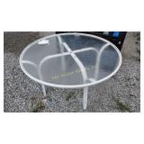 Metal and glass outdoor dining table, 47" dia,