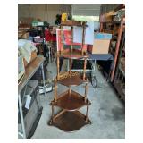 Tiered wooden corner shelf, 15"x15"x47" some