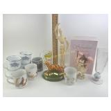 Coleman metal mugs, ceramic tiger ashtray,