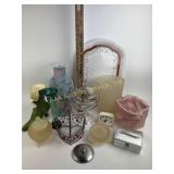 Vases, EAPG covered compote, ceramic shoe,