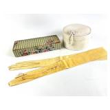Vintage vanity boxes, gloves